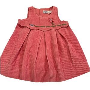 Vintage Hartstrings Pink Corduroy Jumper Dress Sz 12mo Cottage Core Cotton